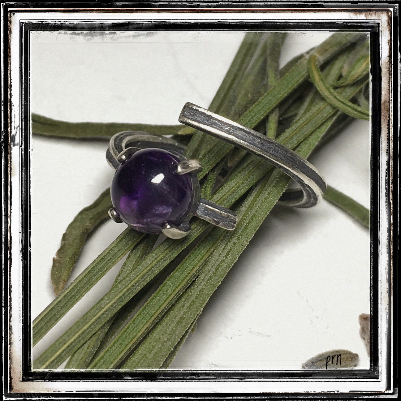 lavender stem ring gemstone adjustable silver