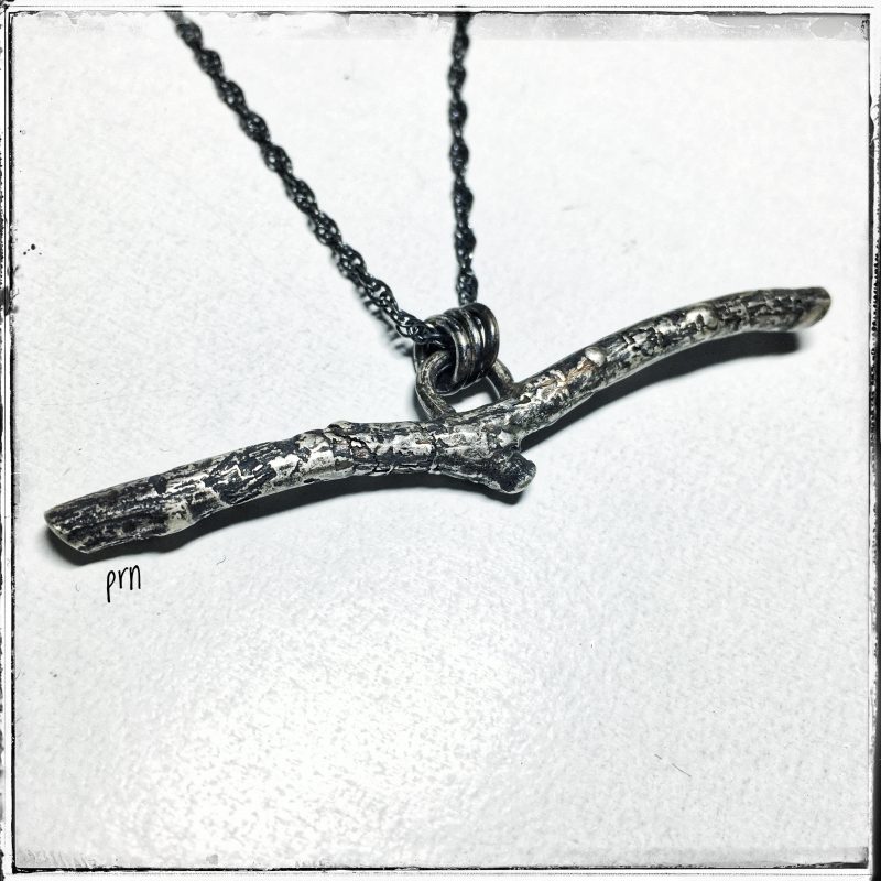 elm twig bird necklace silver